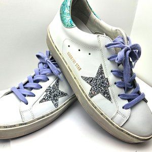 Golden Goose GGDB Hi Star Sneaker Silver Glitter Mermaid Green Purple Sz 9